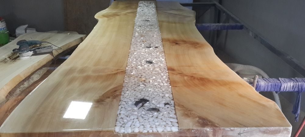 Epoksili Midye kabuklu ahşap masa